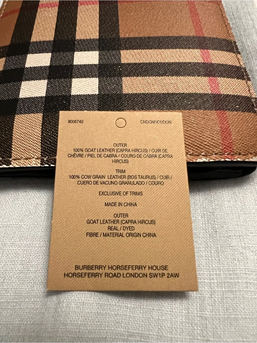 Burberry Check Compact Bi-Fold Wallet in Tan, Black and Red